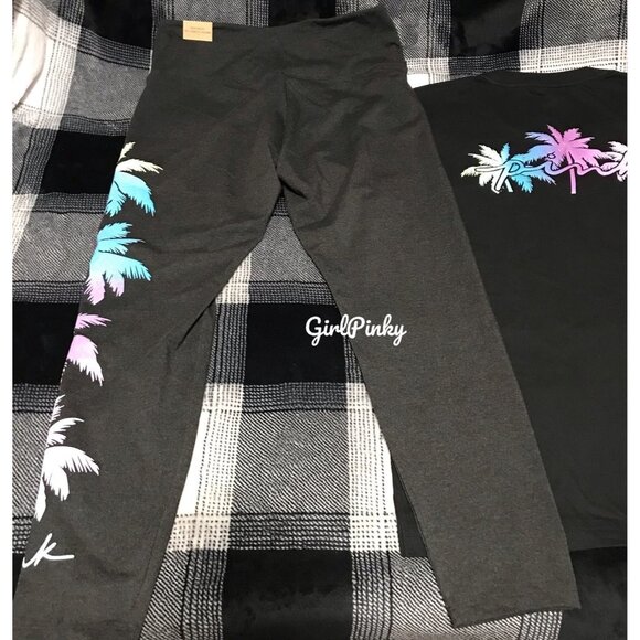 victoria secret PINK leggings outfit with PALM TREE SHINE LOGO SIZES 2X/XL - Picture 10 of 11